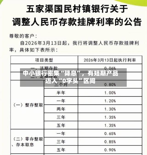 中小银行密集“降息”，有短期产品迈入“0字头”区间