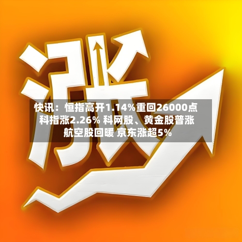 快讯：恒指高开1.14%重回26000点 科指涨2.26% 科网股、黄金股普涨 航空股回暖 京东涨超5%-第3张图片