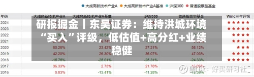 研报掘金丨东吴证券：维持洪城环境“买入	”评级	，低估值+高分红+业绩稳健-第1张图片