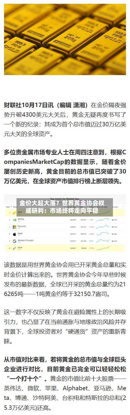 金价大起大落？世界黄金协会权威研判：市场终将走向平稳-第1张图片