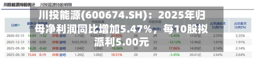 川投能源(600674.SH)：2025年归母净利润同比增加5.47%，每10股拟派利5.00元-第1张图片