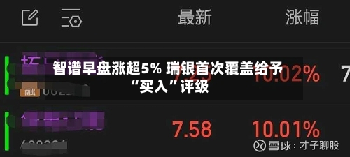 智谱早盘涨超5% 瑞银首次覆盖给予“买入”评级