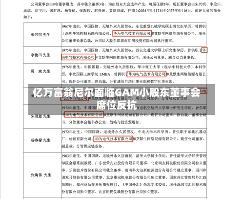 亿万富翁尼尔面临GAM小股东董事会席位反抗