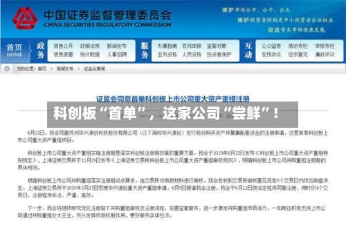 科创板“首单”，这家公司“尝鲜”！