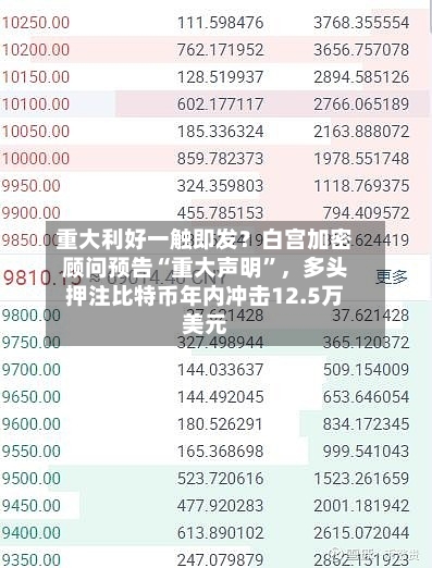 重大利好一触即发？白宫加密顾问预告“重大声明”，多头押注比特币年内冲击12.5万美元