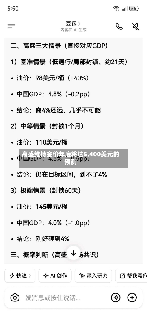 高盛维持金价年底将达5,400美元的预测-第1张图片
