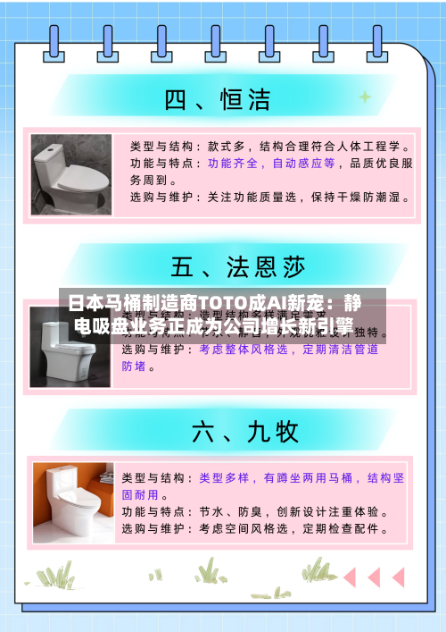 日本马桶制造商TOTO成AI新宠：静电吸盘业务正成为公司增长新引擎