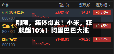 刚刚，集体爆发！小米，狂飙超10%！阿里巴巴大涨