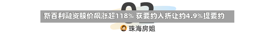 新百利融资股价飙涨超118% 获要约人折让约4.9%提要约