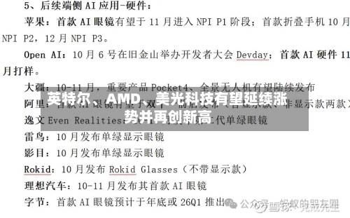 英特尔、AMD、美光科技有望延续涨势并再创新高